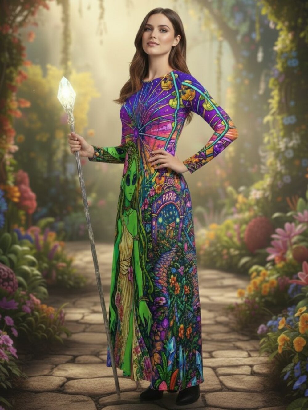Cosmic Paradise Garden | Alien Goddess Fantasy Art Liliana Maxi Dress